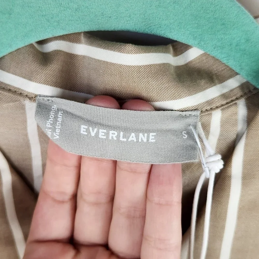 NWT Everlane Brown Stripe Button Up Collared PJ Pajama Shirt sz S - Picture 6 of 8